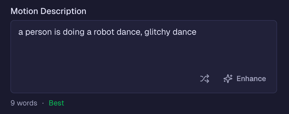 Robot dance prompt settings