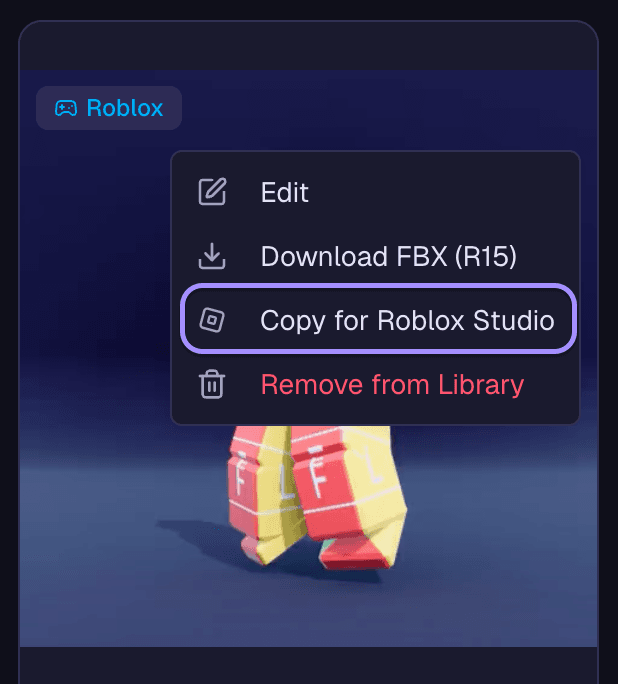 Copy for Roblox Studio option