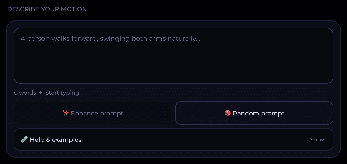 Describing a motion in the Motion Lab prompt bar