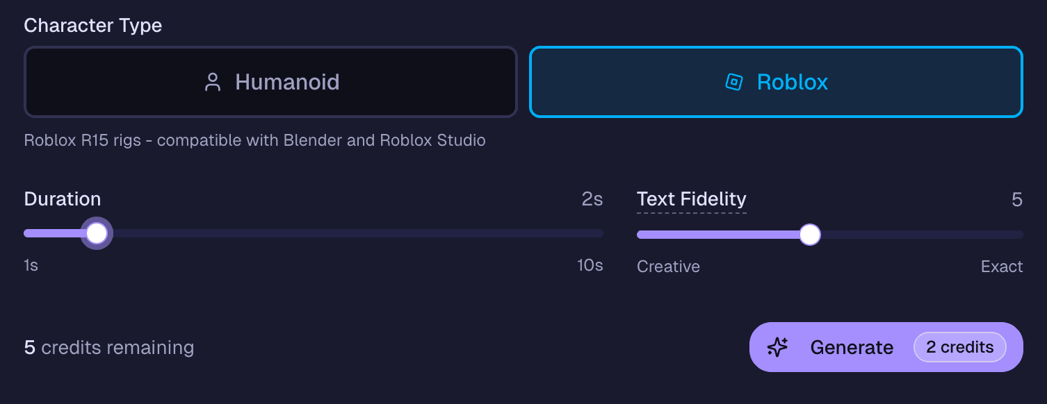 Roblox settings and generate button